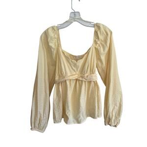 Butter Yellow Coquette Empire Waist Square Neck Blouse Long Sleeve Bow | Large